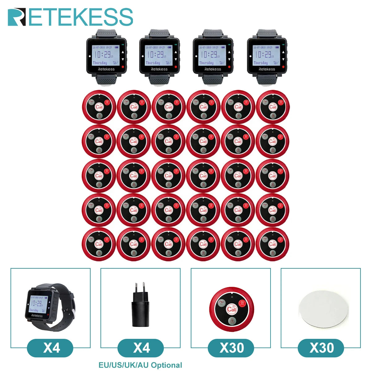 Wireless Waiter Calling System Restaurant Pager T128 Watch Receiver T117 Call Button Customer Service For Cafe