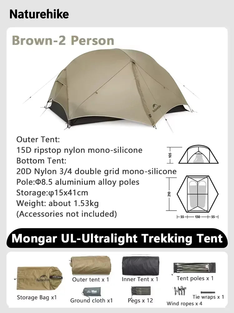 Ultralight Backpacking Tent 15D Nylon Waterproof Hiking Tent 1/2 Person Riding Travel Trekking Shelter Tent