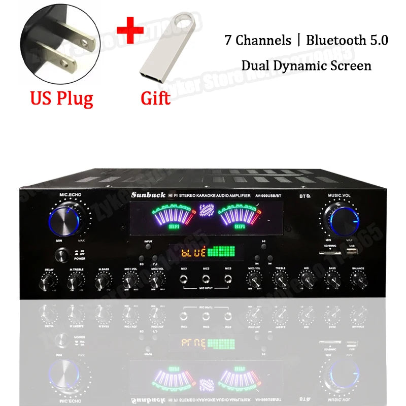 Bluetooth HiFi Sound Amplifier Dual Dynamic Screen Subwoofer High-power Amplifier s For Home Cinema System Karaoke