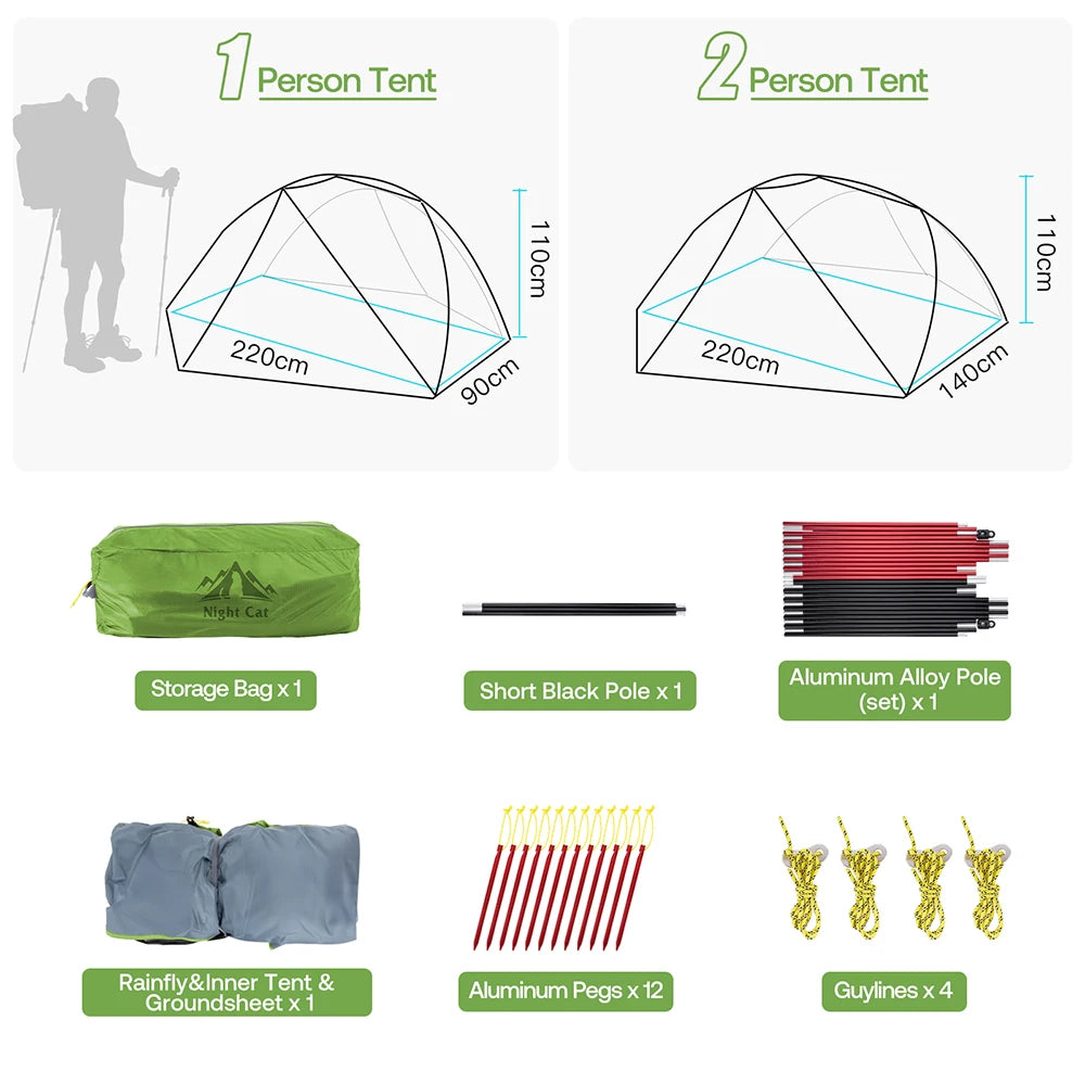 Ultralight Backpacking Tent: Waterproof Lightweight Two People Camping Tent for Outdoor Hiking Trekking with Double Layers Aluminum Poles and Footprint 1- 2 Persons