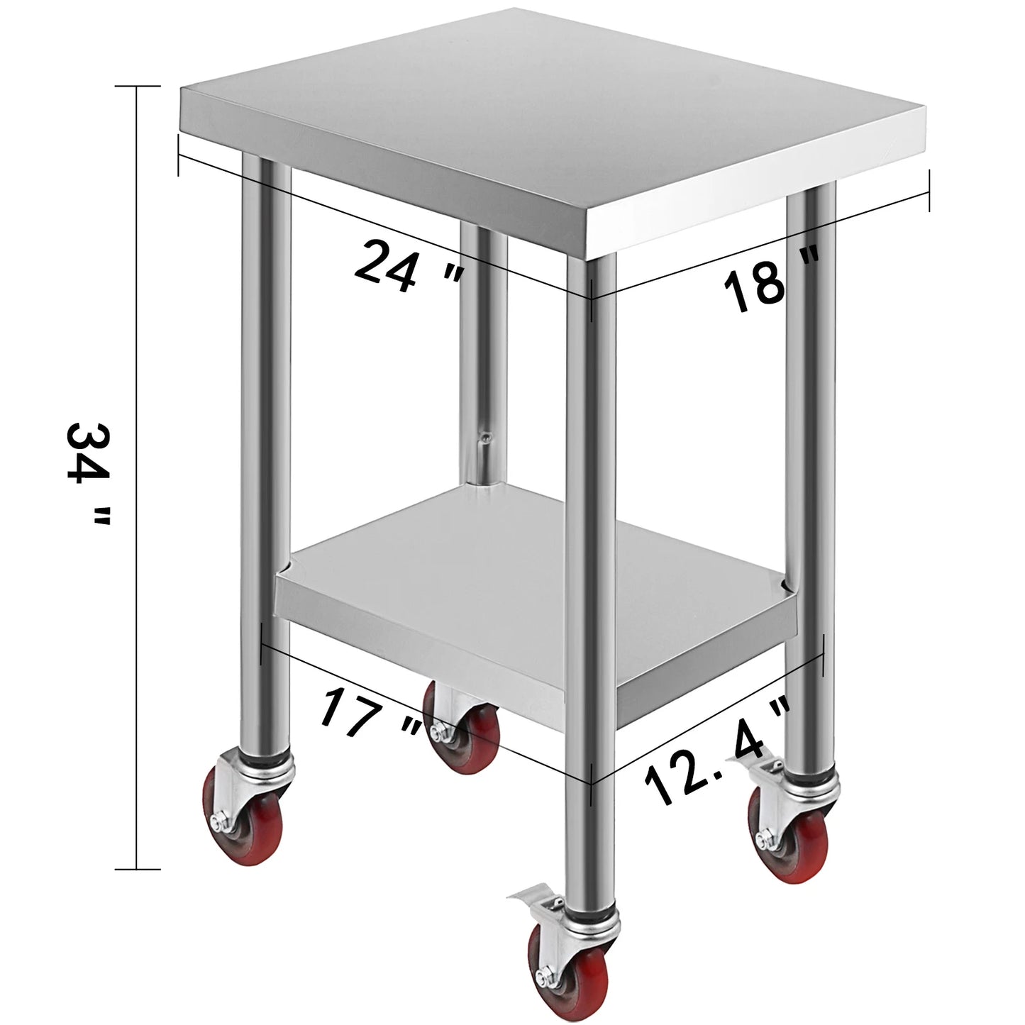 Stainless Steel Kitchen Prep Table With 4 Caster Wheels & Backsplash Loads Up to 100-300KG for Home Storage Rack Dining
