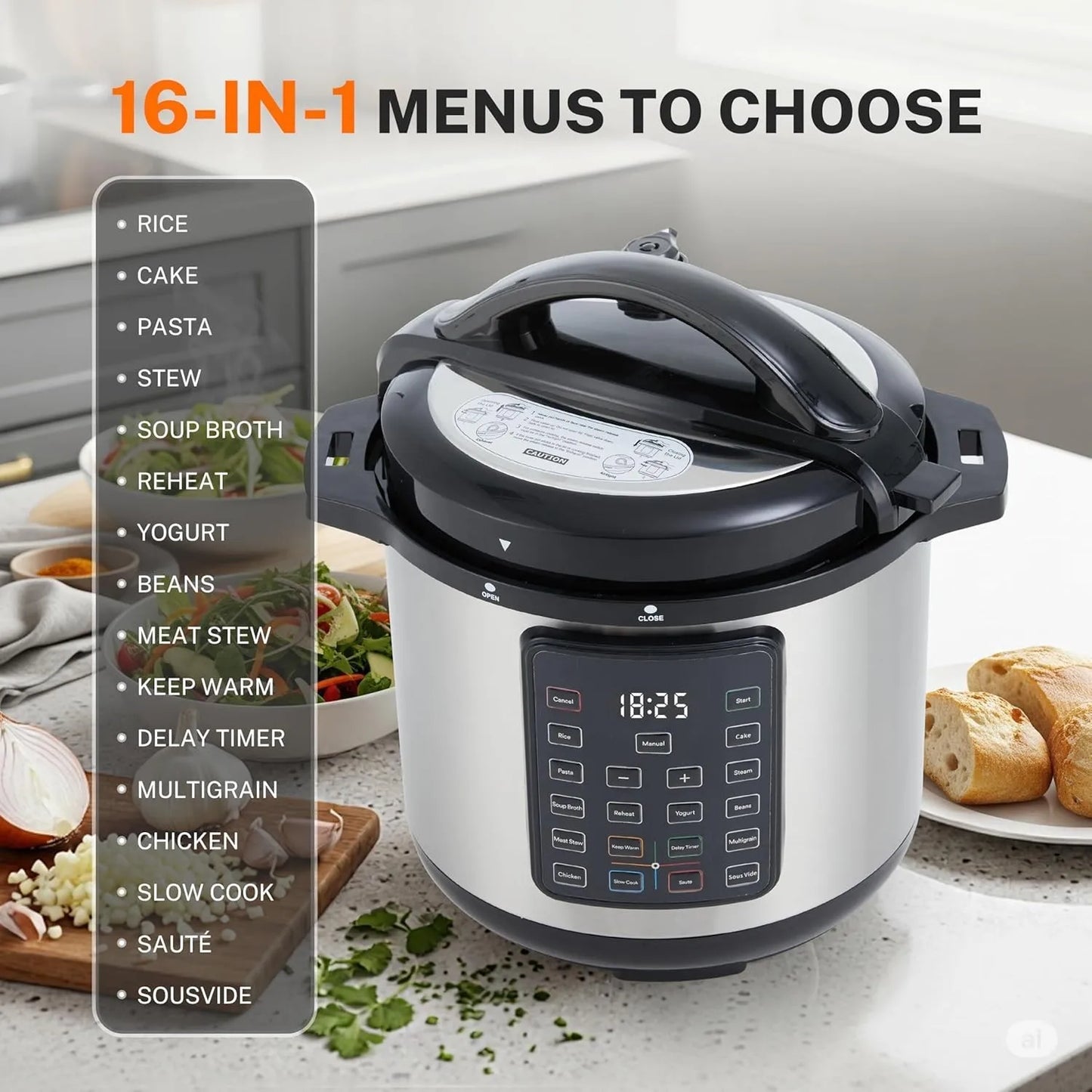 16-in-1 Electric Pressure Cooker,8QT Stainless Steel&Non-Stick Multi Cooker