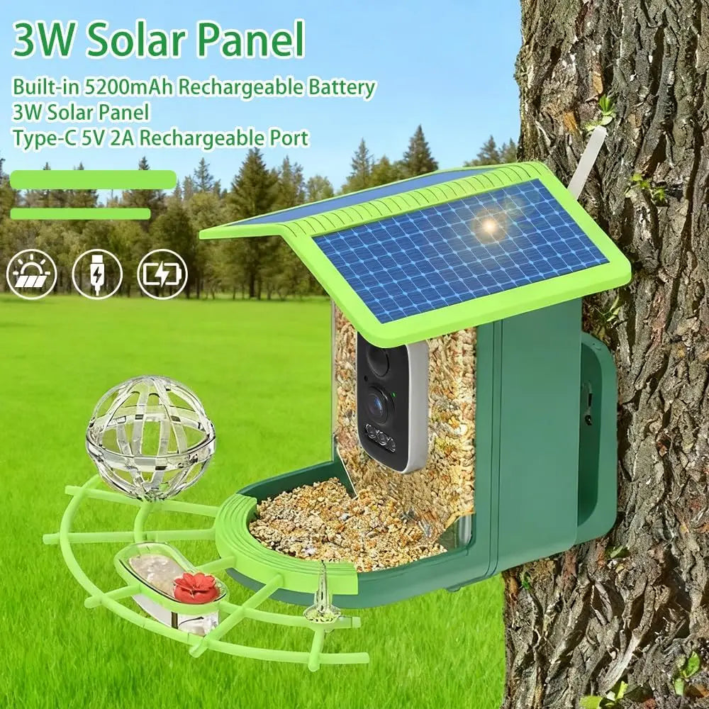 4MP 2.5K WIFI Bird feeder Camera Real Time Bird watching APP Full color Night Vision Smart AI bird recognition with Solar Panel