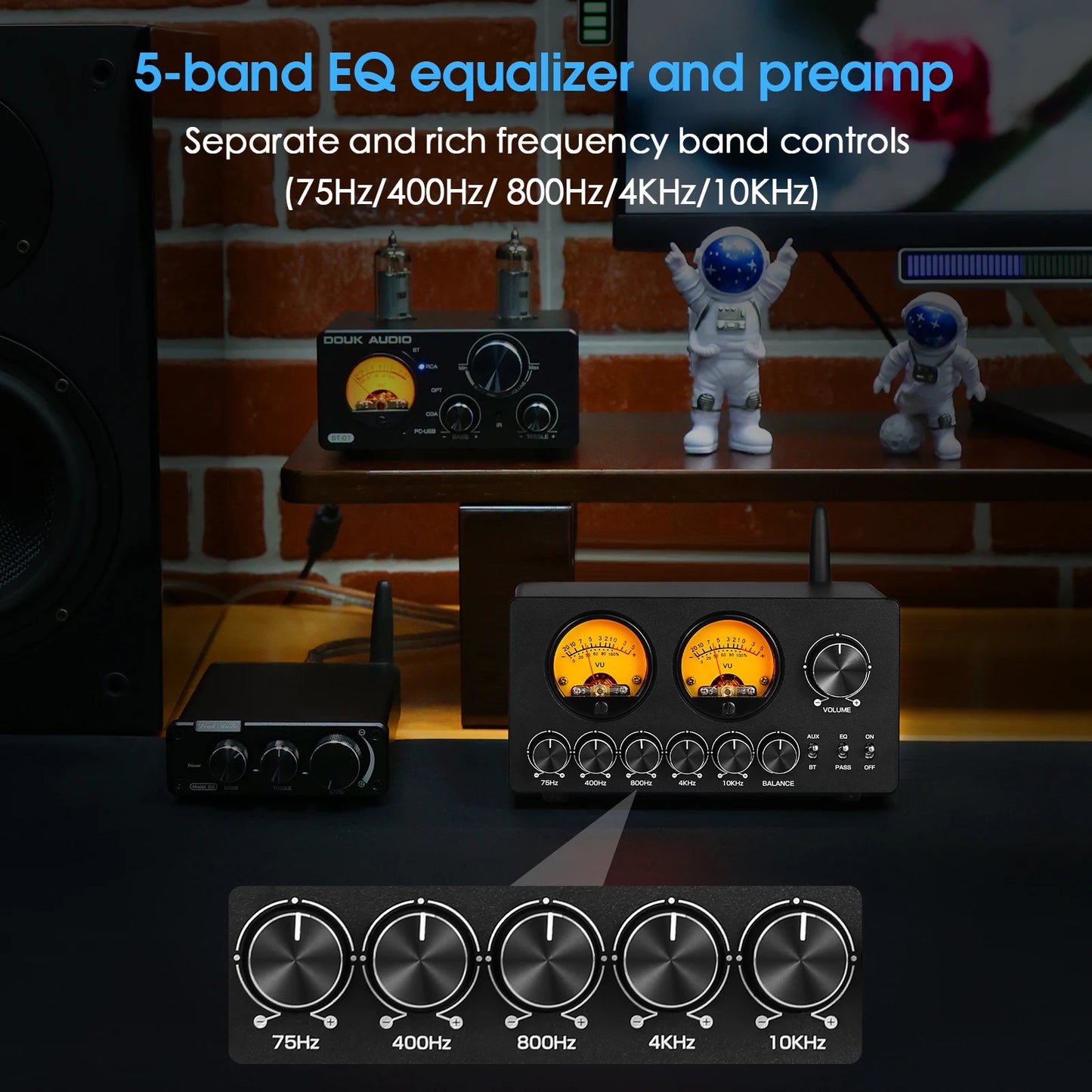Nobsound EQ5 PRO Mini 5-Band EQ Preamp Stereo Bluetooth Equalizer Home Desk Audio Processor with VU Meter