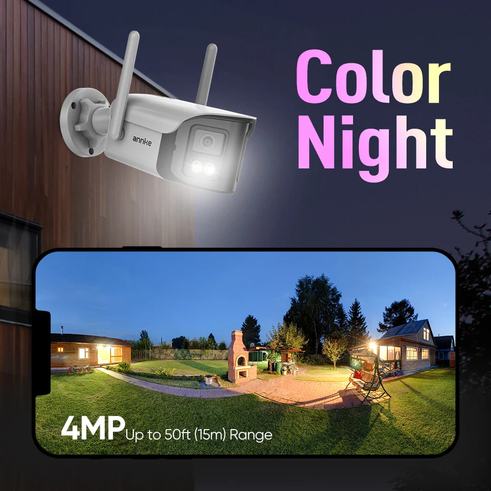 4MP Dual Lens WiFi Dual Band Security Camera Outdoor 170° Angle Full Color Night Vision Two-Way Audio Wireless PoE Cam