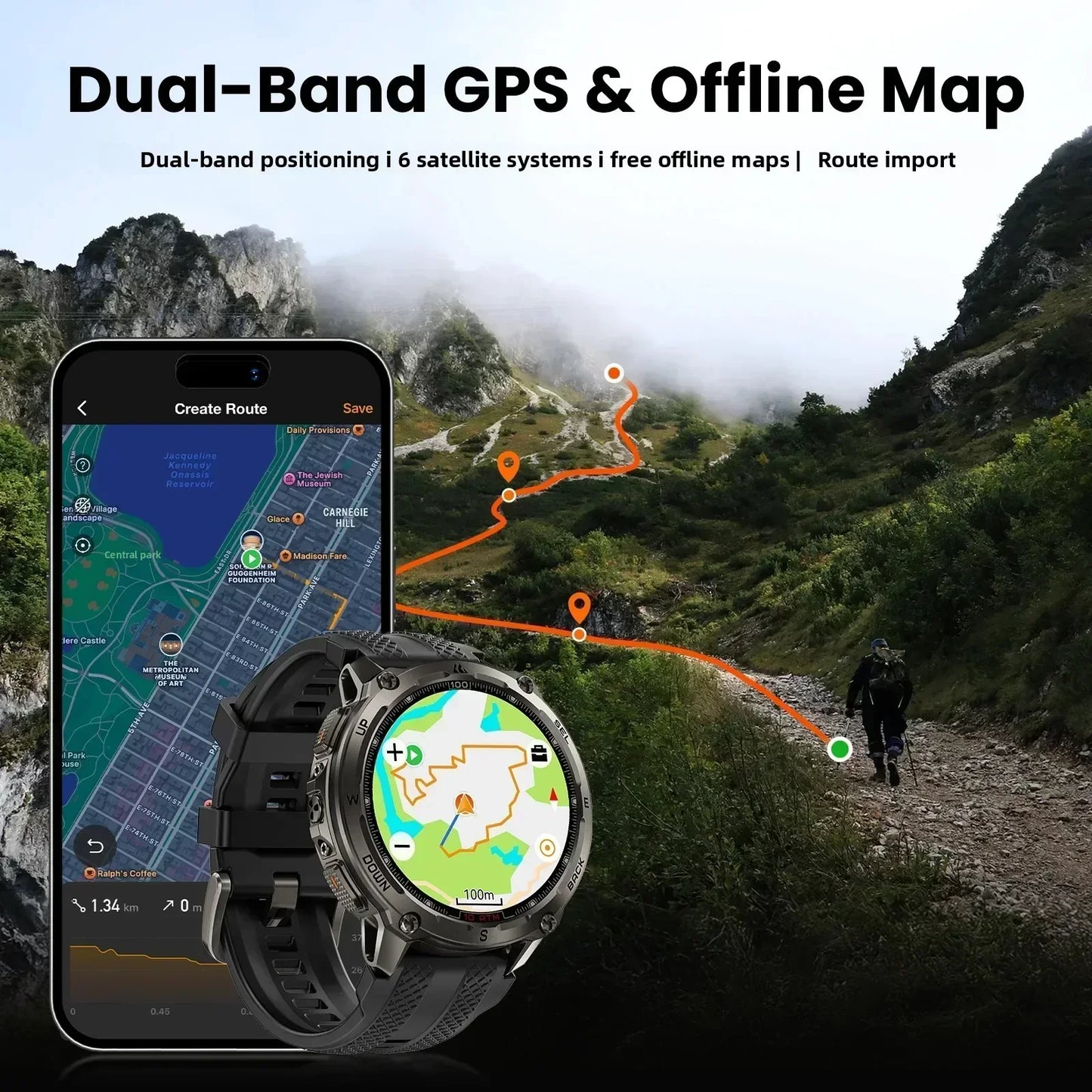 Tank T4 Smart Watch for Men 6-Sat GPS Offline Maps 10ATM Waterproof Heart Rate Diving Skiing Hiking for Android iOS