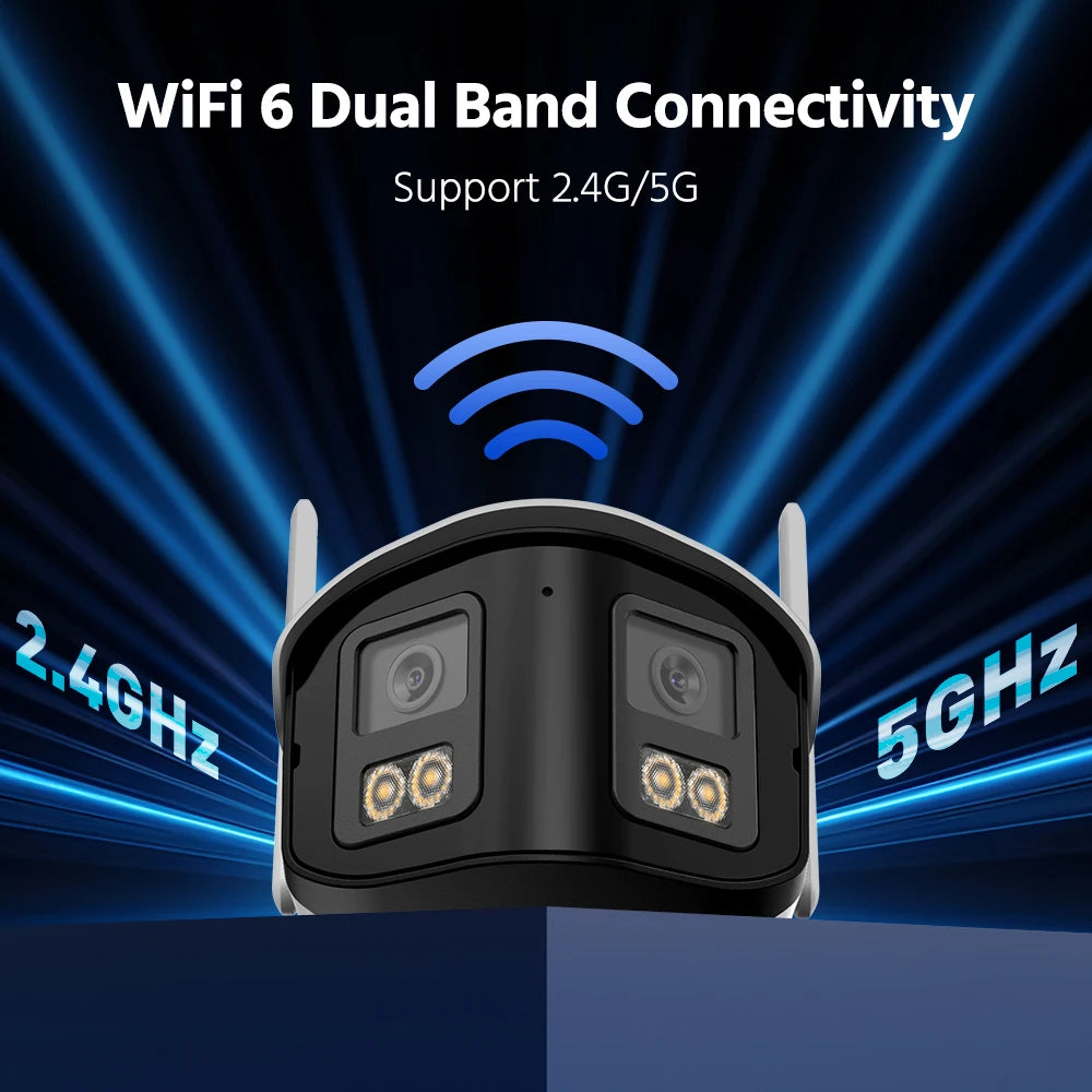 4MP Dual Lens WiFi Dual Band Security Camera Outdoor 170° Angle Full Color Night Vision Two-Way Audio Wireless PoE Cam