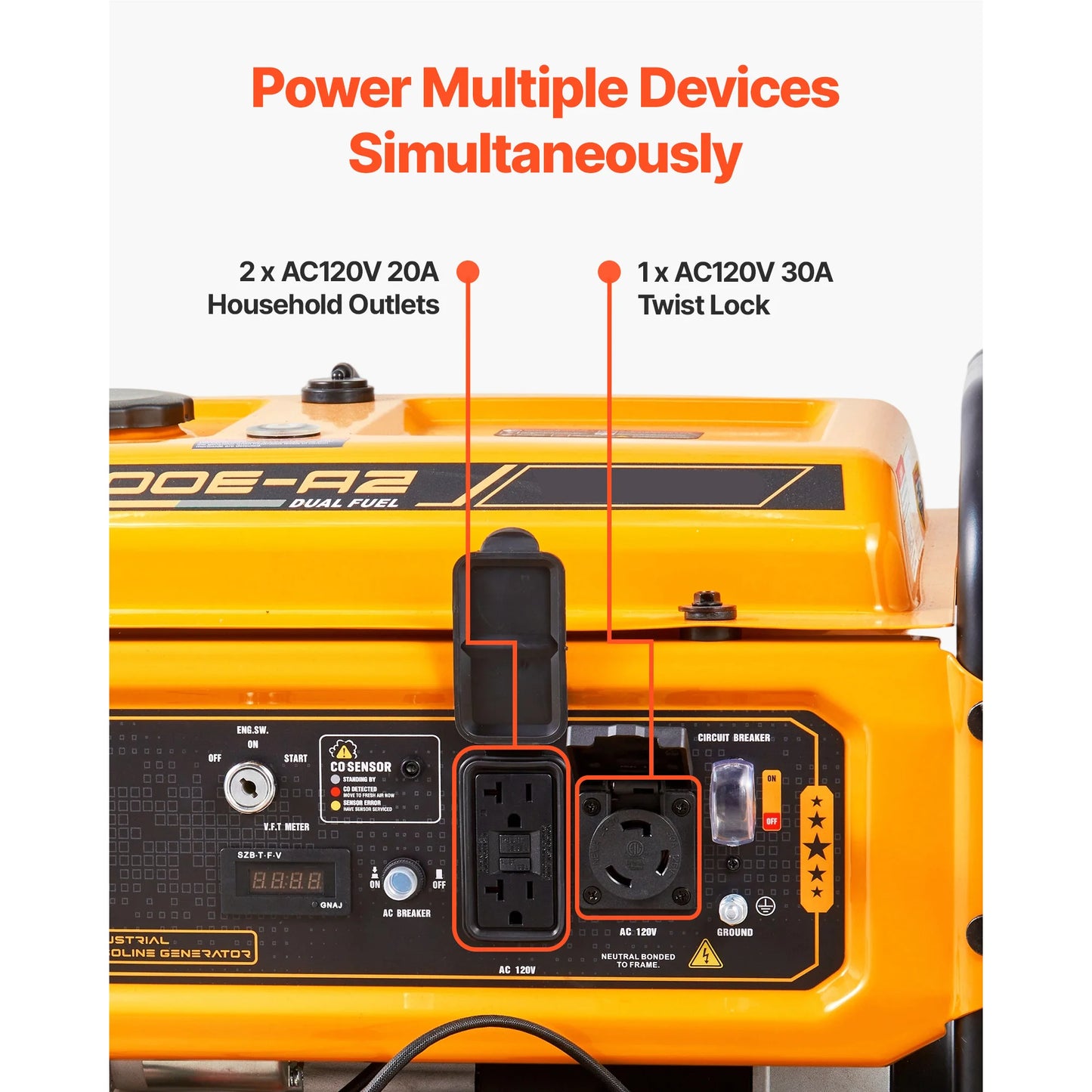 Portable Generator 4650W Peak Watt & 4130W Peak Watt Dual Fuel Generator Home Generators with Electric Start CO Sensor