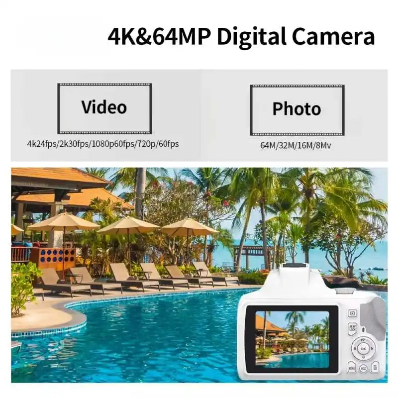 4K 64MP HD Digital Camera 10X Optical Zoom Built-In Flash Camera for Beginners Photography Enthusiast Travel Daily Vlog Recorder
