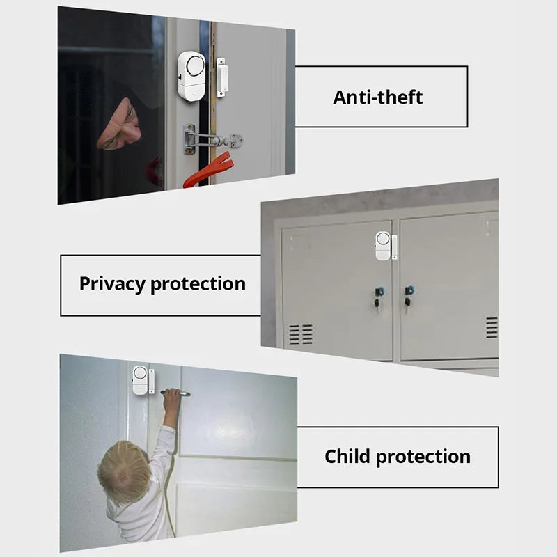 Window Door Sensor with Battery Independent Opening Magnetic Door Sensor 90db Wireless Security Alarm for Home House