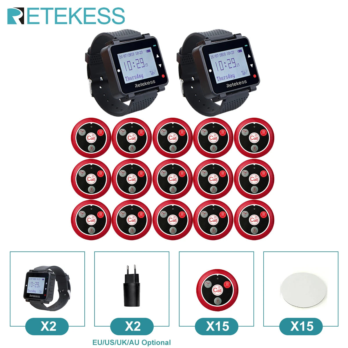 Wireless Waiter Calling System Restaurant Pager T128 Watch Receiver T117 Call Button Customer Service For Cafe