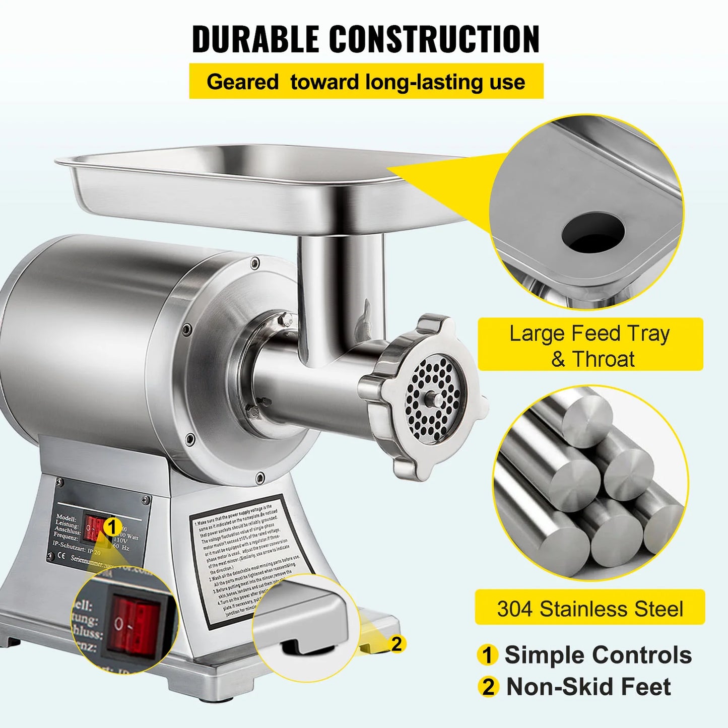 Electric Meat Mincer 330LBS/H Capacity Meat Grinder Machine, Stainless Steel Meat Grinder Commercial Sausage Stuffer Maker for Home & Commercial Use