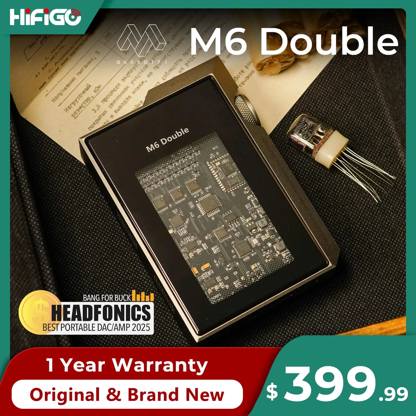 Musehifi M6 Double JAN 6418+IN-17 HiFi Portable DAC & Headphone Amplifier ES9039 DAC Chipset Vacuum Tubes Earphone Decoder AMP