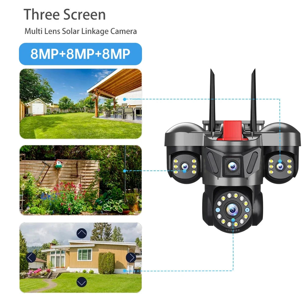 24MP Outdoor WiFi Camera Triple Lens Home Security CCTV Video Surveillance System With Night Vision Triple Screens