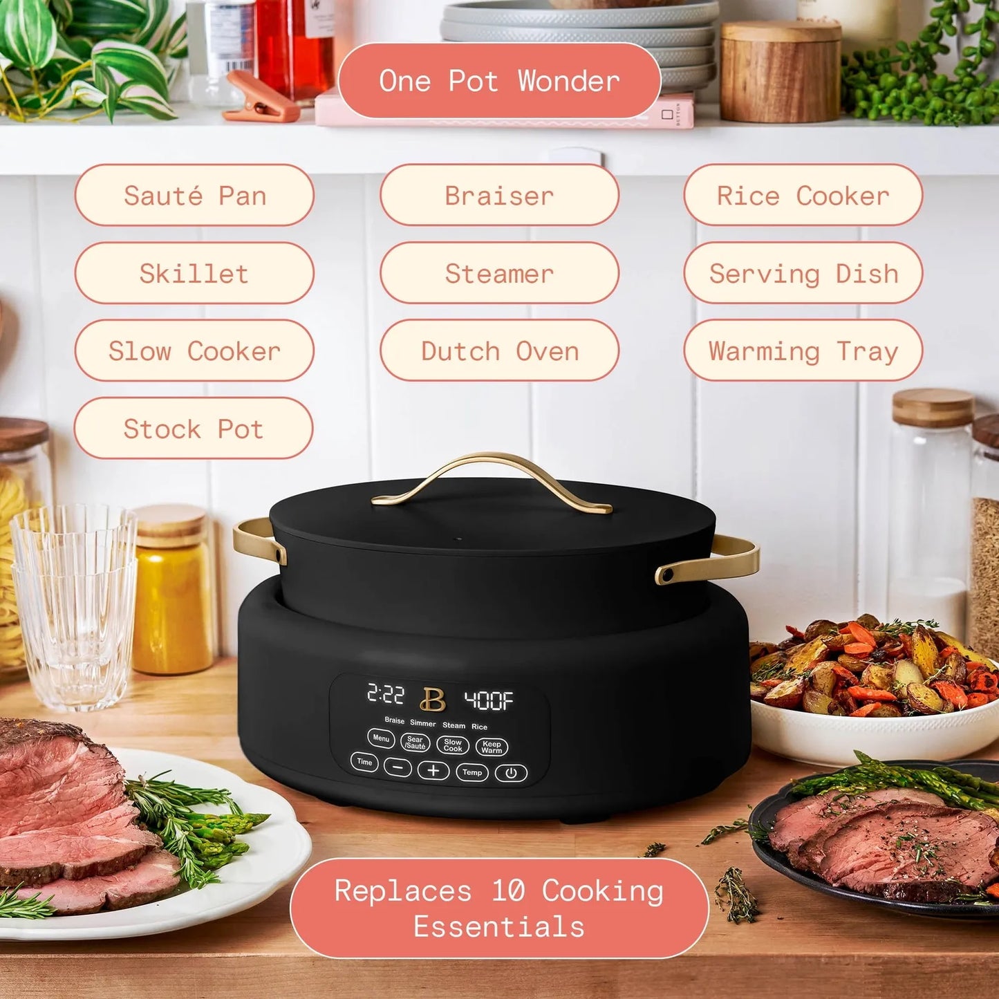 10 in 1, 6 Qt Electric Multi-Cooker, Black Sesame by Drew Barrymore