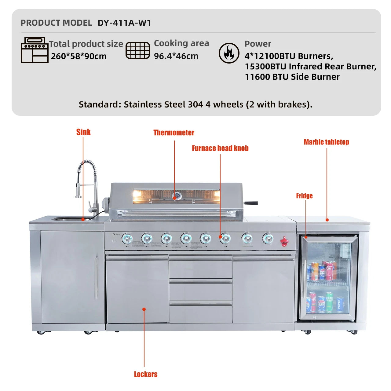 USA Warehouse in Stock 304 Stainless Steel Fitted BBQ Gas Grill Station Outdoor Kitchen Setup0 for Garden Perfect for Gathering