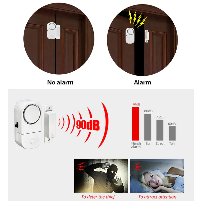 Window Door Sensor with Battery Independent Opening Magnetic Door Sensor 90db Wireless Security Alarm for Home House