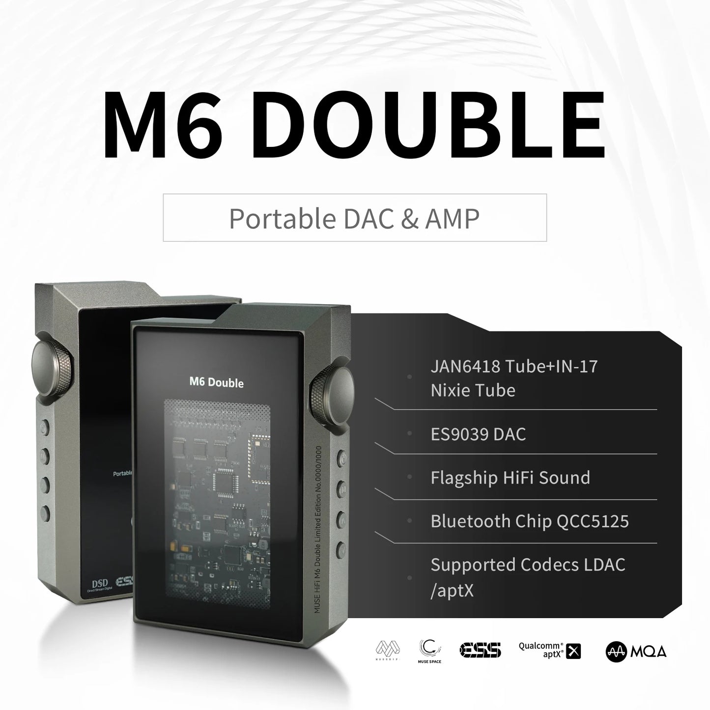 Musehifi M6 Double JAN 6418+IN-17 HiFi Portable DAC & Headphone Amplifier ES9039 DAC Chipset Vacuum Tubes Earphone Decoder AMP