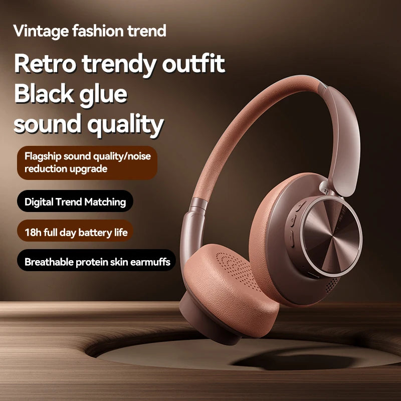 Retro Wireless Over-ear Headphones ANC Smart Noise Cancellation Headset Bluetooth 6.0 HiFi Stereo Gaming Earphones For PC Phone