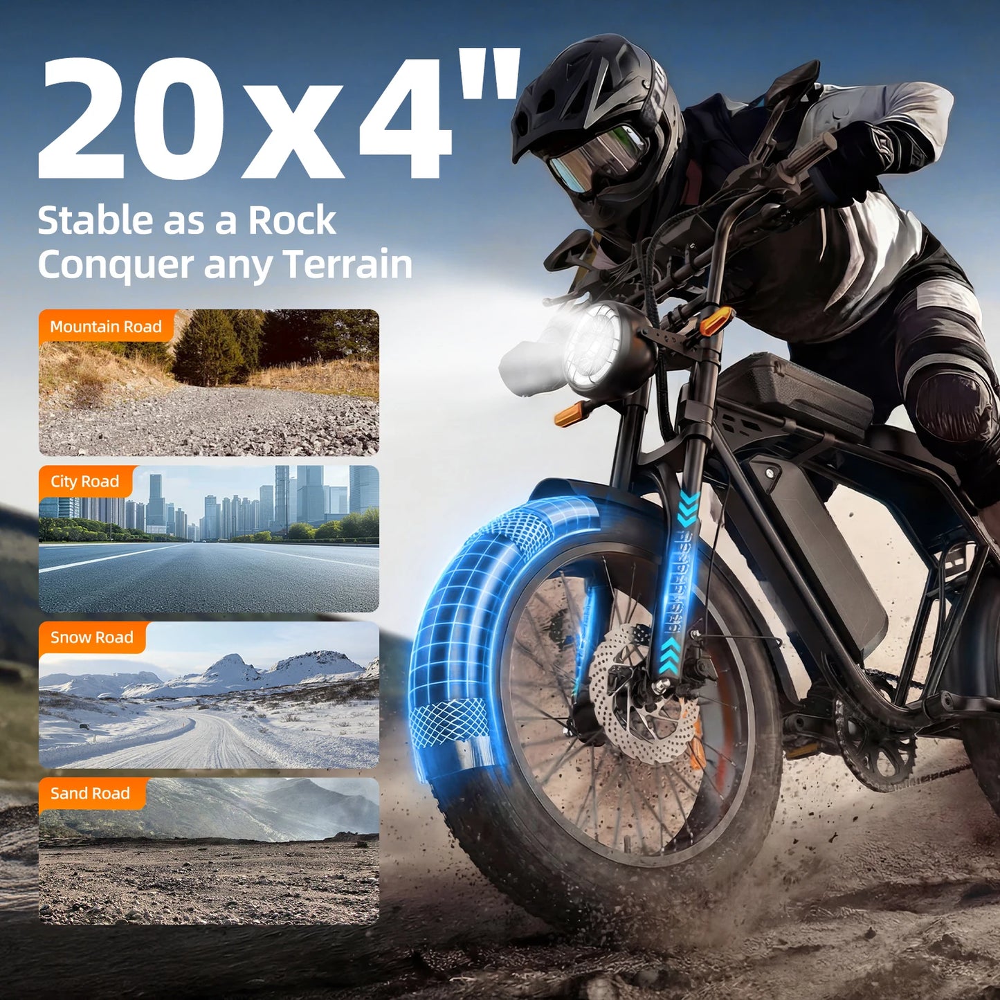 X5 20 Inch Fat Tire All Terrain Electric Bike 1500W Peak Motor E-Bike 48V15AH Removable Battery Dual Disc Brake Adult Electric Bicycle Off Road Beach Snow
