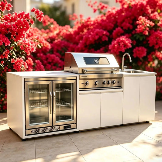 Stainless Steel Outdoor Kitchen With BBQ And Fridge With Grill Cooktop Sink Fridge Rolling Movable On Wheels For Backyard Patio