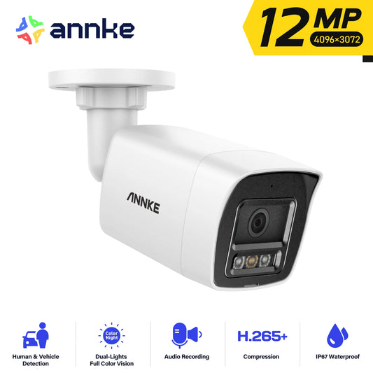 12MP Outdoor Smart Dual Light PoE Security Camera Color IR Night Vision Built-in Microphone IP67 Smart Home H.265+