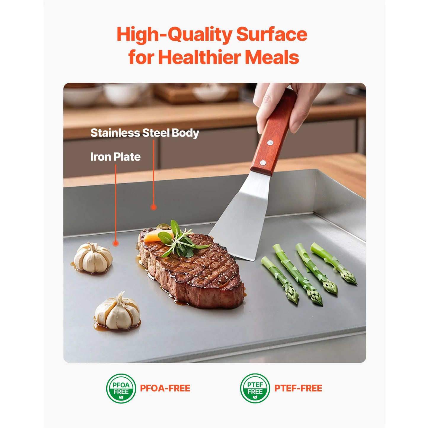 Commercial Electric Griddle 50-300°C Adjustable Temp Control, Stainless Steel Countertop Flat Top Grill for Steak Panc