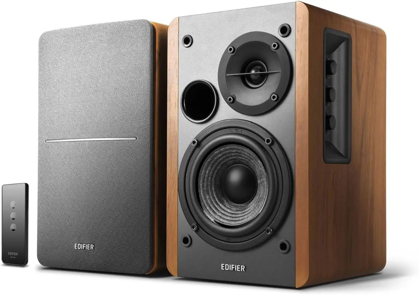 Powered Bookshelf Speakers 2.0 Active Near Field Monitor, 42W RMS, Wooden Enclosure, AUX Input, Remote Control