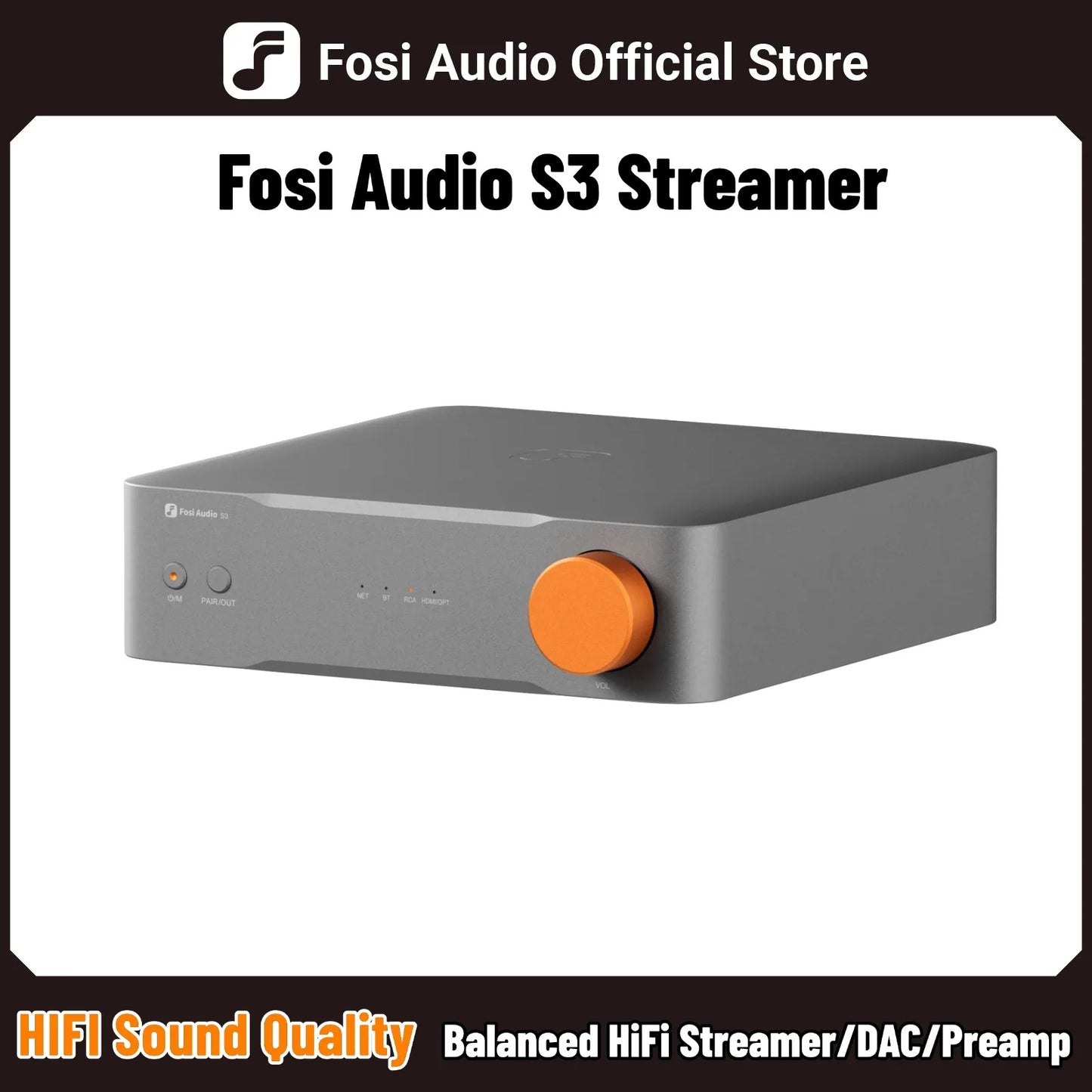 Fosi Audio S3 HiFi Music Streamer Bluetooth 5.3 AKM4493SEQ DAC Preamp Network music Player Compatible with AirPlay2, Google Cast