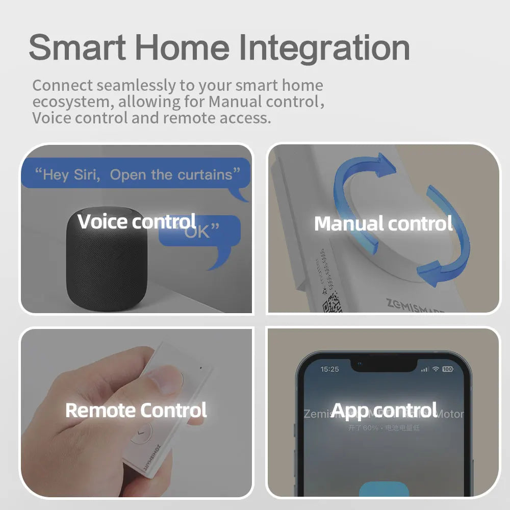 Smart Roller Shade Driver Built-in Battery Knob Control Work with Homekit Alexa Google Home Smartthings