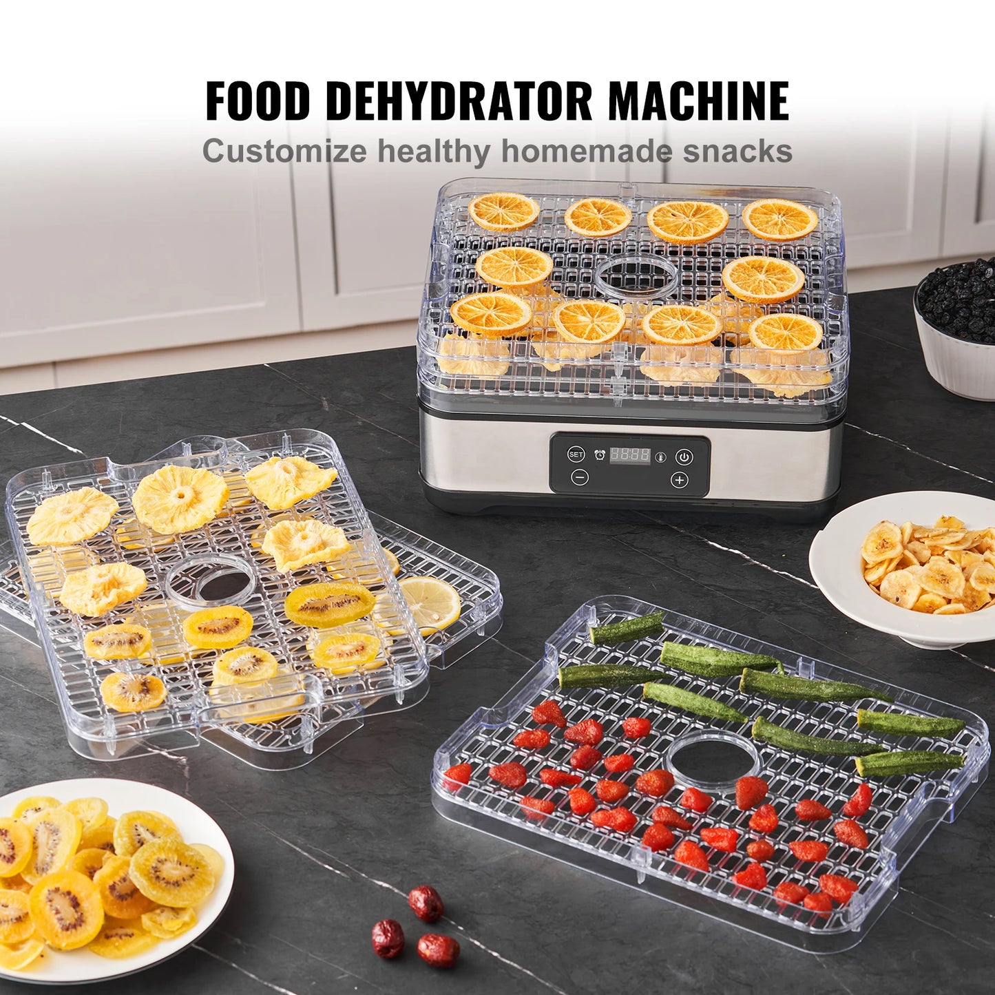 5 Tray Food Dehydrator Machine 300W Stainless Steel Electric Food Dryer w/ Digital Adjustable Timer & Temperature