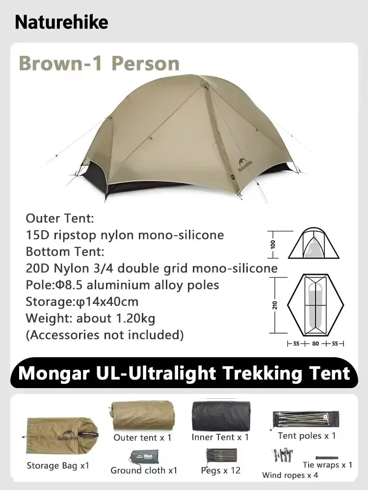 Ultralight Backpacking Tent 15D Nylon Waterproof Hiking Tent 1/2 Person Riding Travel Trekking Shelter Tent