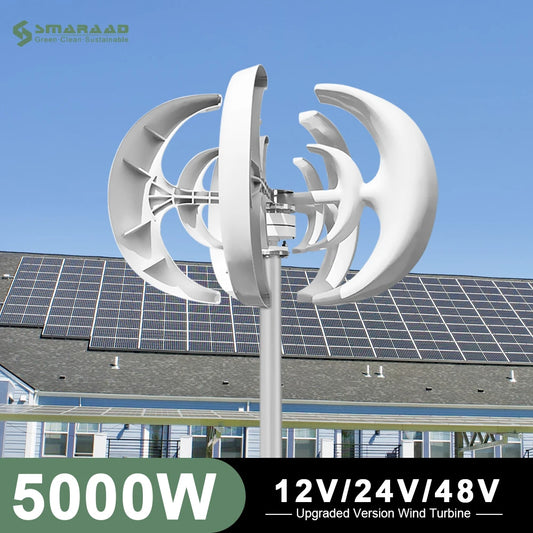5000W 48V Vertical Axis Wind Turbine Windmill Energy Charging Home Camping With Solar Lithium Battery System