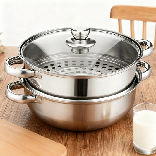 Stainless Steel Steamer Pot 2 Tier Multipurpose Steam Pot Cookware with Lid for Vegetable Noodles Pasta Home Kitchen Accessories