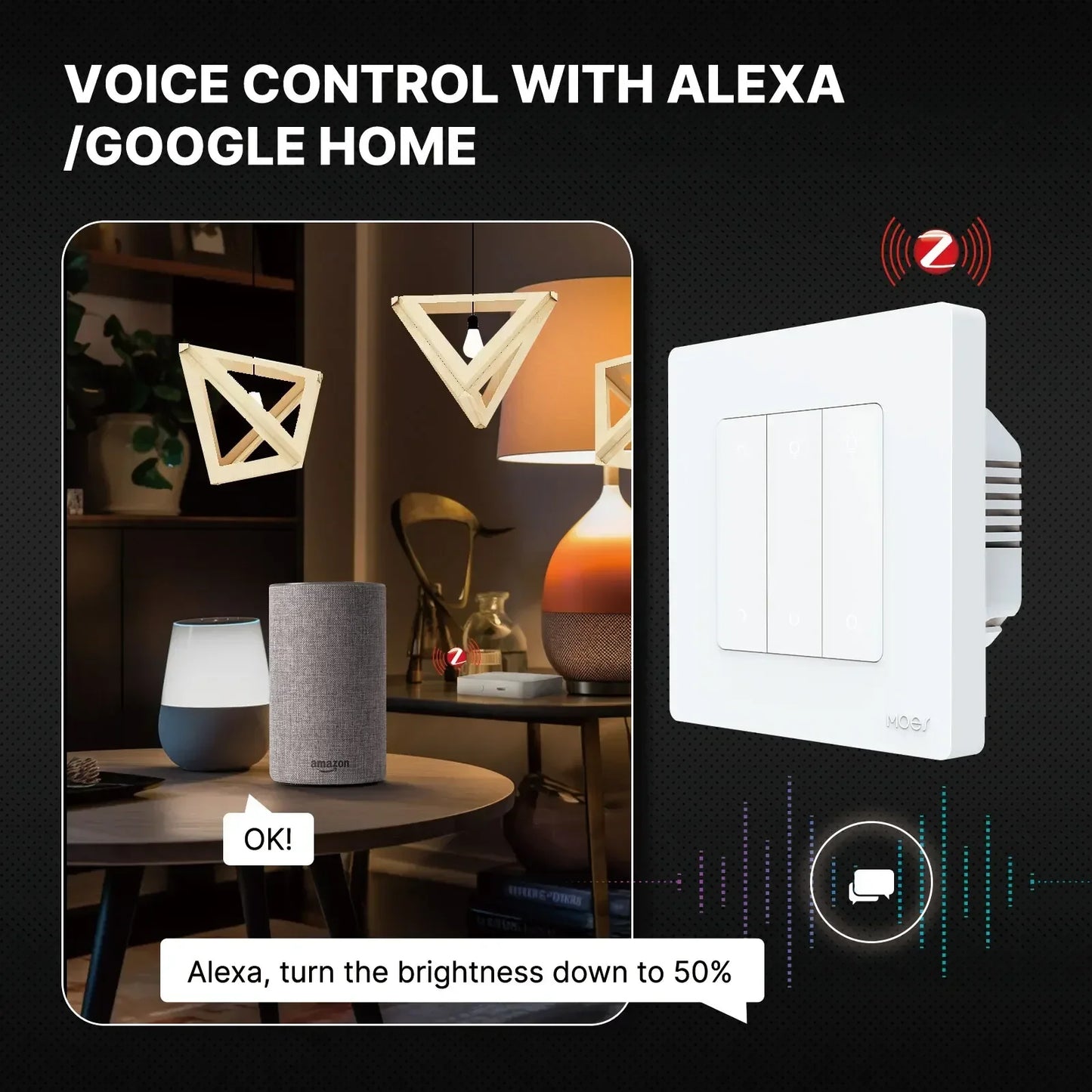 MOES Star Ring Series ZigBee Smart Light Switch Dimmer Switch and Curtain Switch Smart Life APP Work with Alexa Google Home