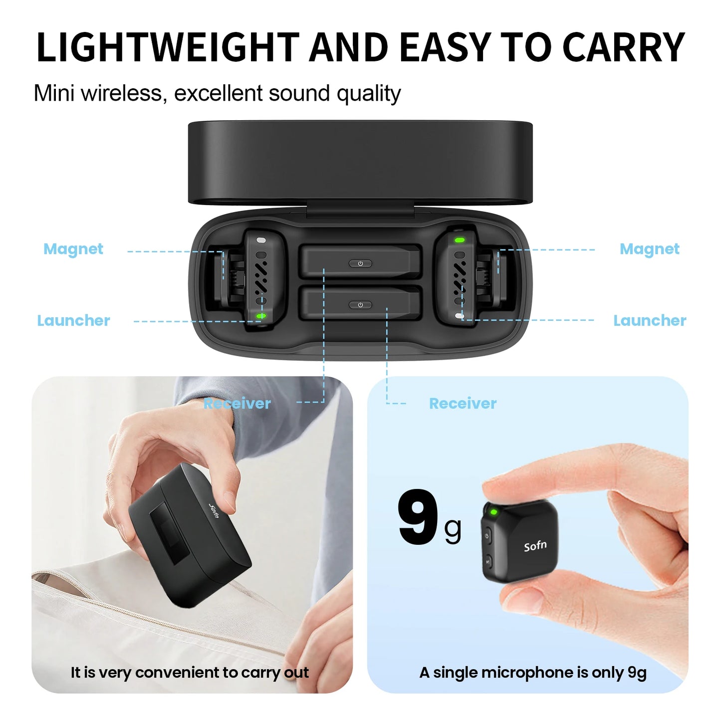 Wireless Lavalier Microphone for iPhone and Android(Lightning & USB-C),Lapel Mini Mic with 3-Level AI Noise Reduction,Wireless Mic with Magnetic Sheet for Video Recording,Vlog,Podcast