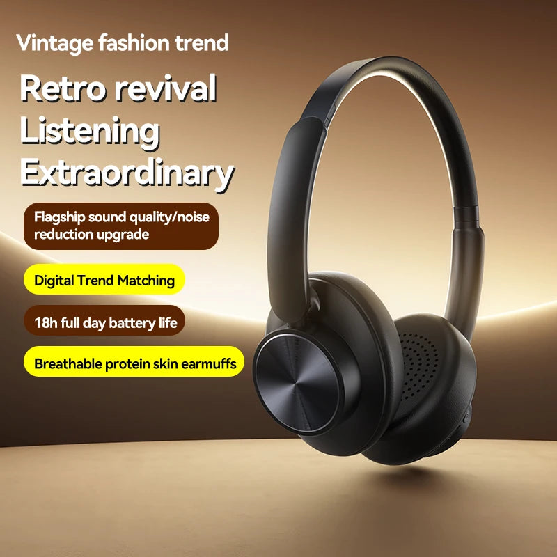 Retro Wireless Over-ear Headphones ANC Smart Noise Cancellation Headset Bluetooth 6.0 HiFi Stereo Gaming Earphones For PC Phone