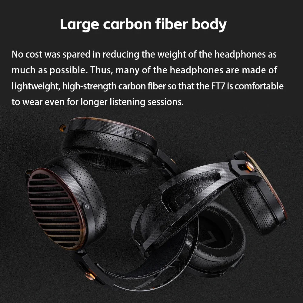 FiiO FT7 Gold Diaphragm Open-Back 106mm Large Planar Headphone Hi-Res Audio Music Wired Headset 4.4mm Large Carbon Fiber Body