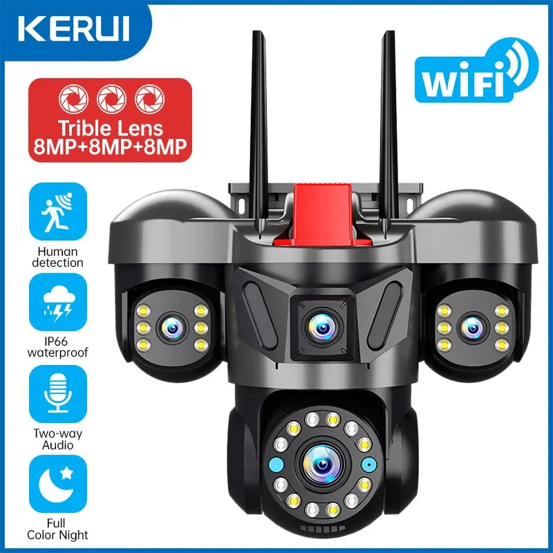 24MP Outdoor WiFi Camera Triple Lens Home Security CCTV Video Surveillance System With Night Vision Triple Screens