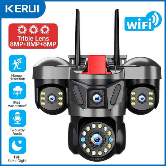 24MP Outdoor WiFi Camera Triple Lens Home Security CCTV Video Surveillance System With Night Vision Triple Screens