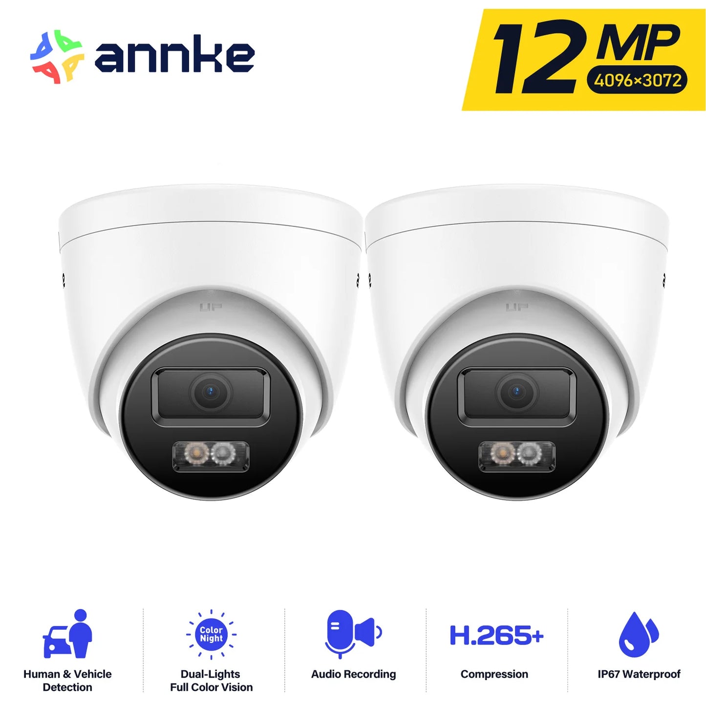 12MP Outdoor Smart Dual Light PoE Security Camera Color IR Night Vision Built-in Microphone IP67 Smart Home H.265+