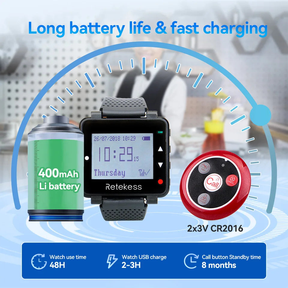 Wireless Waiter Calling System Restaurant Pager T128 Watch Receiver T117 Call Button Customer Service For Cafe