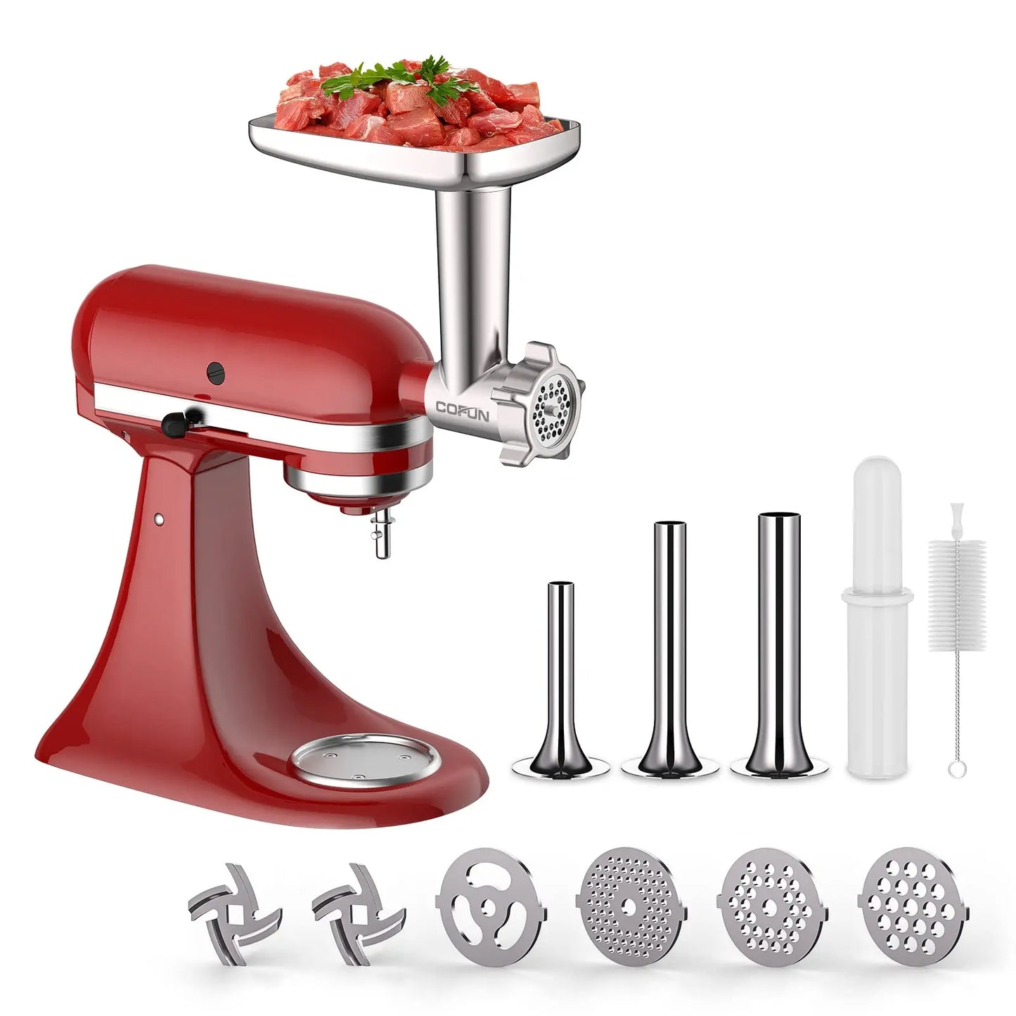 Metal Meat Grinder Attachment for KitchenAid Stand Mixer with 4 Grinding Plates 3 Sausage Tubes 2 Blades