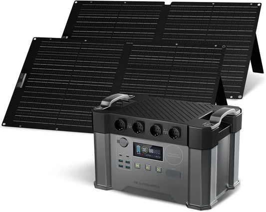 Solar Generator 2400W Battery Charger,110V/230V Pure Sine Wave AC Outlet With 2×100W Portable Solar Panel For Outdoors