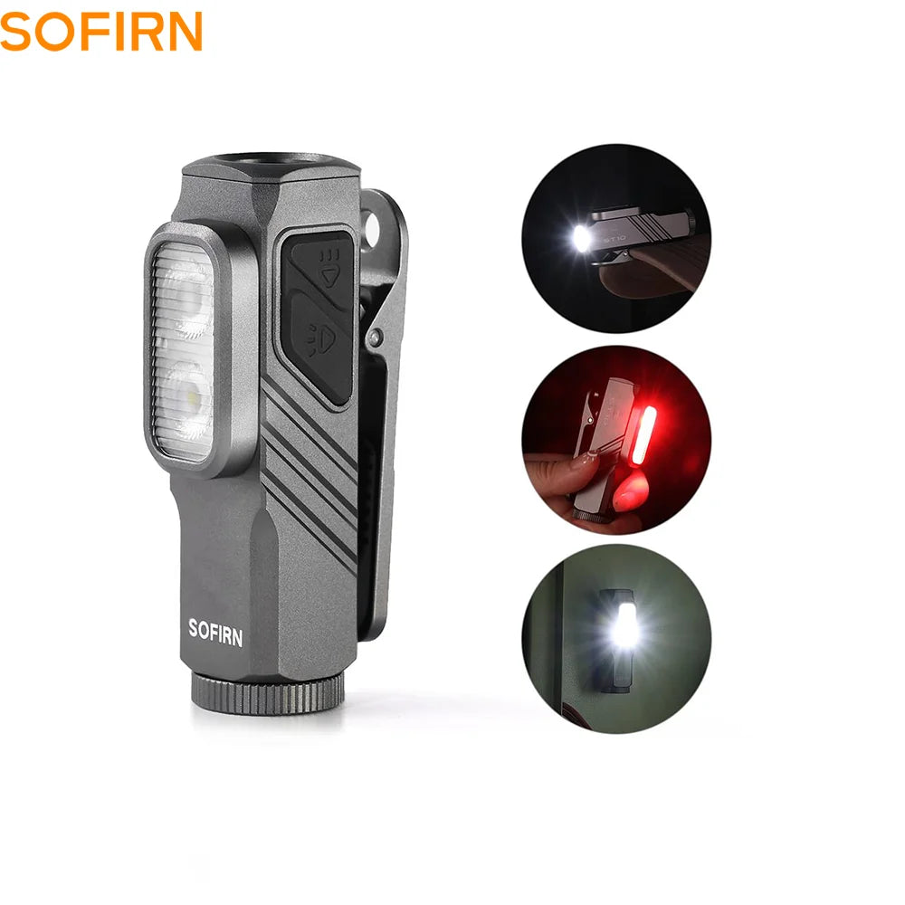SOFIRN EDC Light ST10 1000LM Multi-Function Flashlight USB C 14500 Rechargeable with Red Led 660NM Torch clip Dual Switch