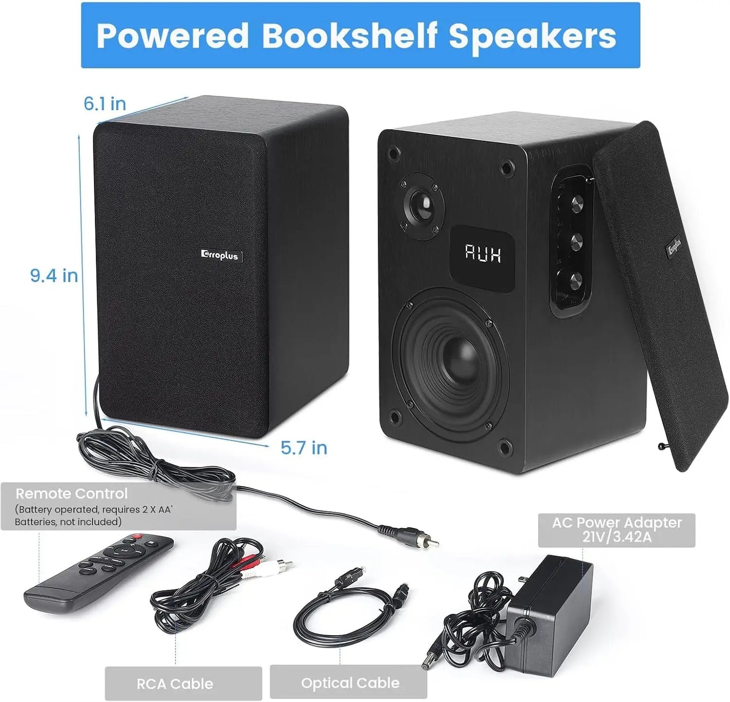 80W Powered Bookshelf Speakers, 4" Woofer, HiFi Stereo, Optical/ARC/RCA/BT/AUX, Active Turntable Speakers for TV PC