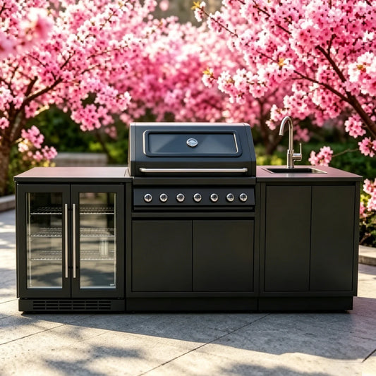 Modern Modular Functional Stainless Steel Outdoor Kitchen Cabinets With Grill Cooktop Sink Fridge LED For Backyard Patio Garden