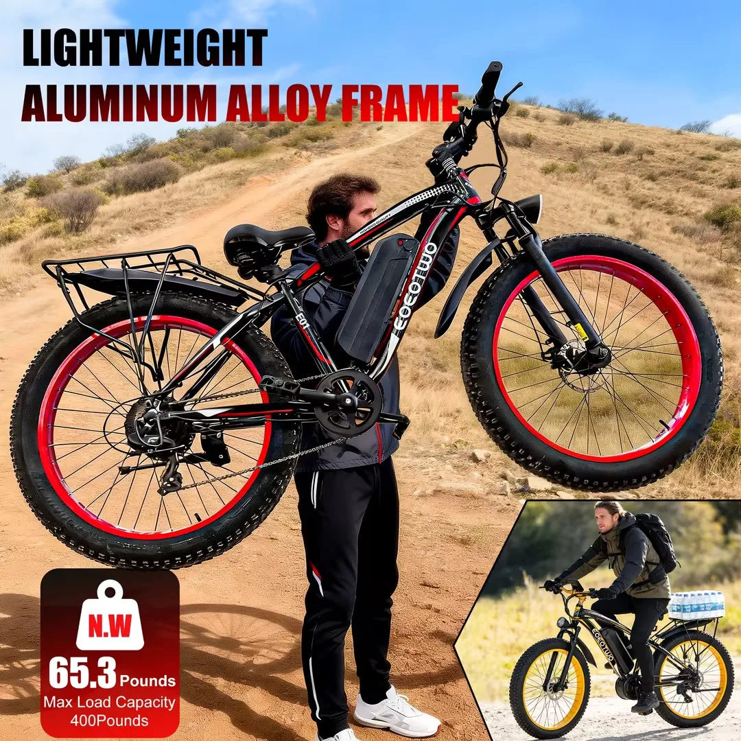 1500W Electric Bike 48V 15Ah Battery 26" 4.0 Fat Tire Ebike 34MPH High Speed Mountain Bicycle Off-Road Snow Bike for Adults