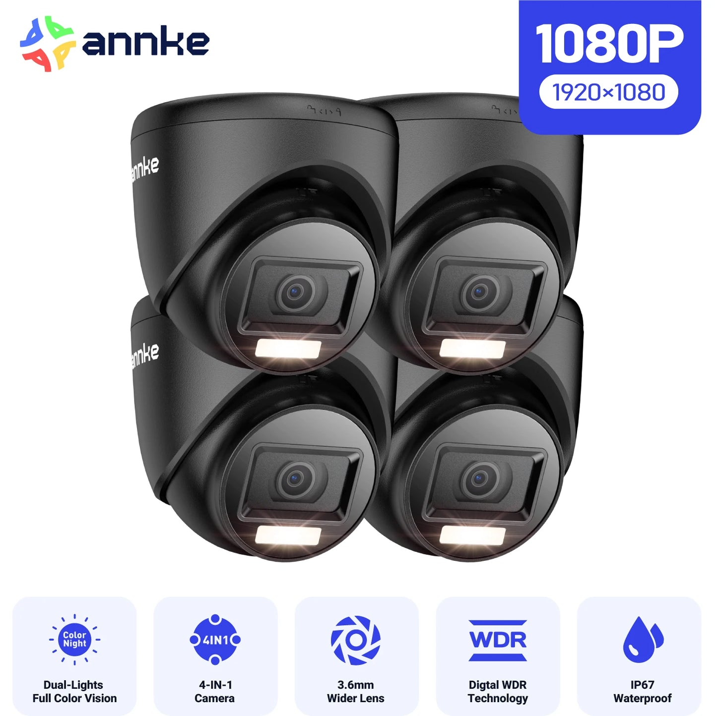 Security Camera Kit 4PCS 2MP Bullet Outdoor Weatherproof Housing 66ft Super Night Vision Smart IR CCTV Camera