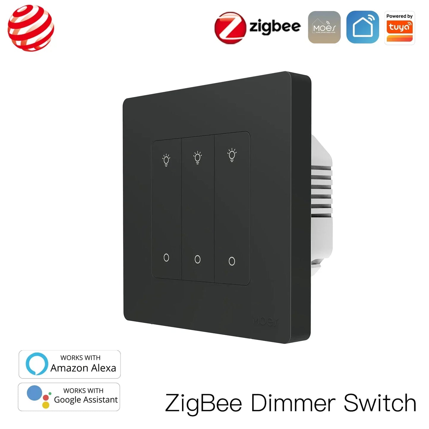 MOES Star Ring Series ZigBee Smart Light Switch Dimmer Switch and Curtain Switch Smart Life APP Work with Alexa Google Home